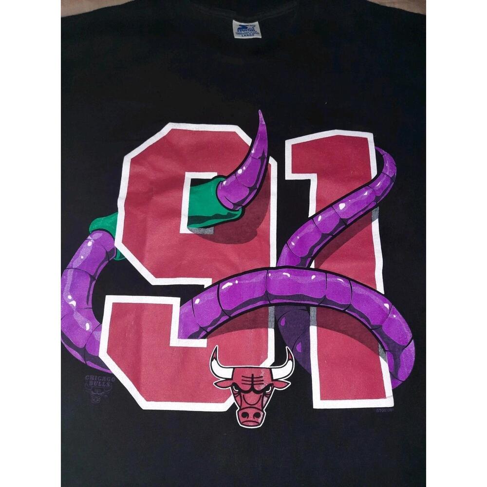 1990S Dennis Rodman Chicago Bulls 91 Worm Graphic Starter T-Shirt L